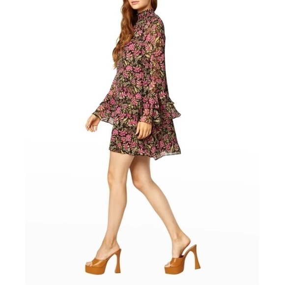 MISA Los Angeles Saint Floral Dress Belted Chiffon Mini Dress Small - Picture 4 of 17